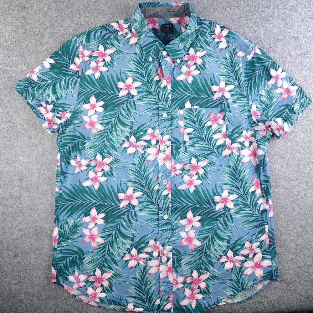 J Crew Shirt Mens Large Blue‎ Floral Hawaiian Shirt Sleeve Button Down